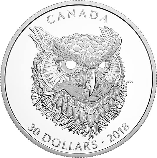 RCM-New-Release:-2018-2-Oz.-Pure-Silver-Coin---Zentangle-Art:-The-Great-Horned-Owl
